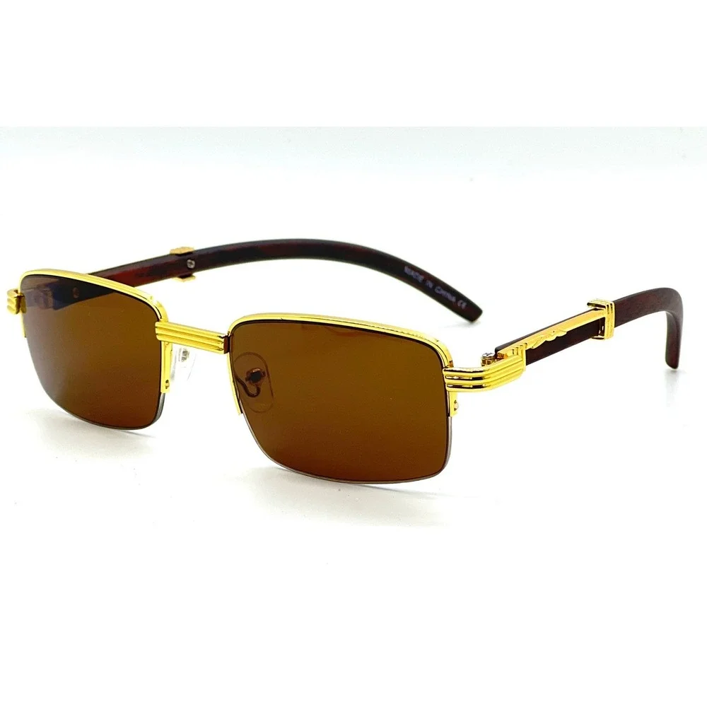 Rimless Sunglasses Men Fashion Hip hop Frameless Designer Shades Wooden‎ Small